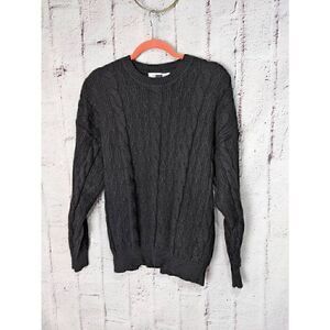 Vintage Susan Woode 100% Alpaca Black Cable Knit Sweater Classic Made in Peru Si